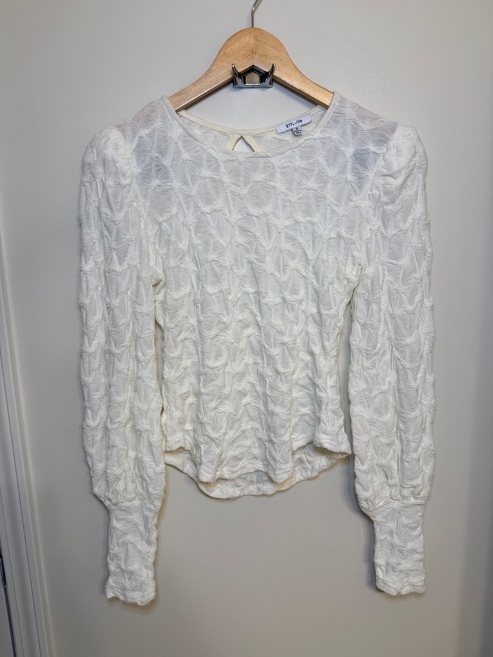 Anthropologie Cream Textured Long Sleeve Knit Top